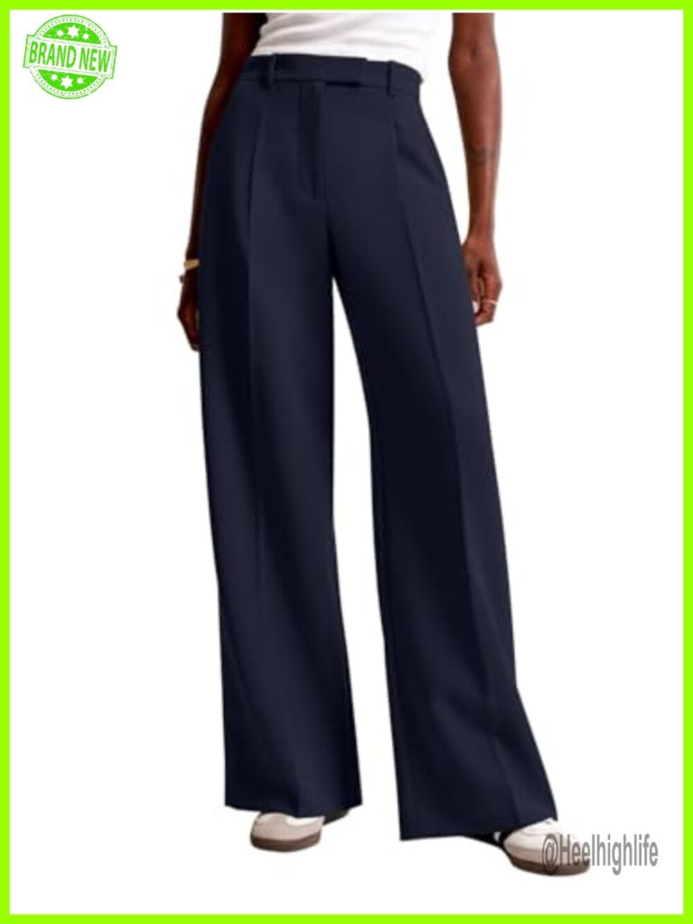 Women Wide Leg High Waisted Work Pants Pleated Trousers with Pockets